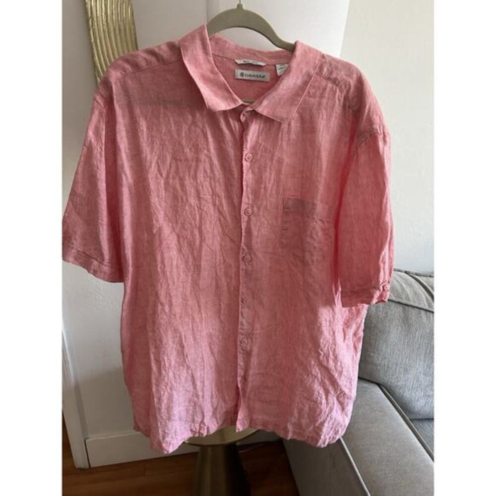 Coastal Linen Coral Pink Shirt Mens Size XXL Short Sleeve Tropical Beach Summer